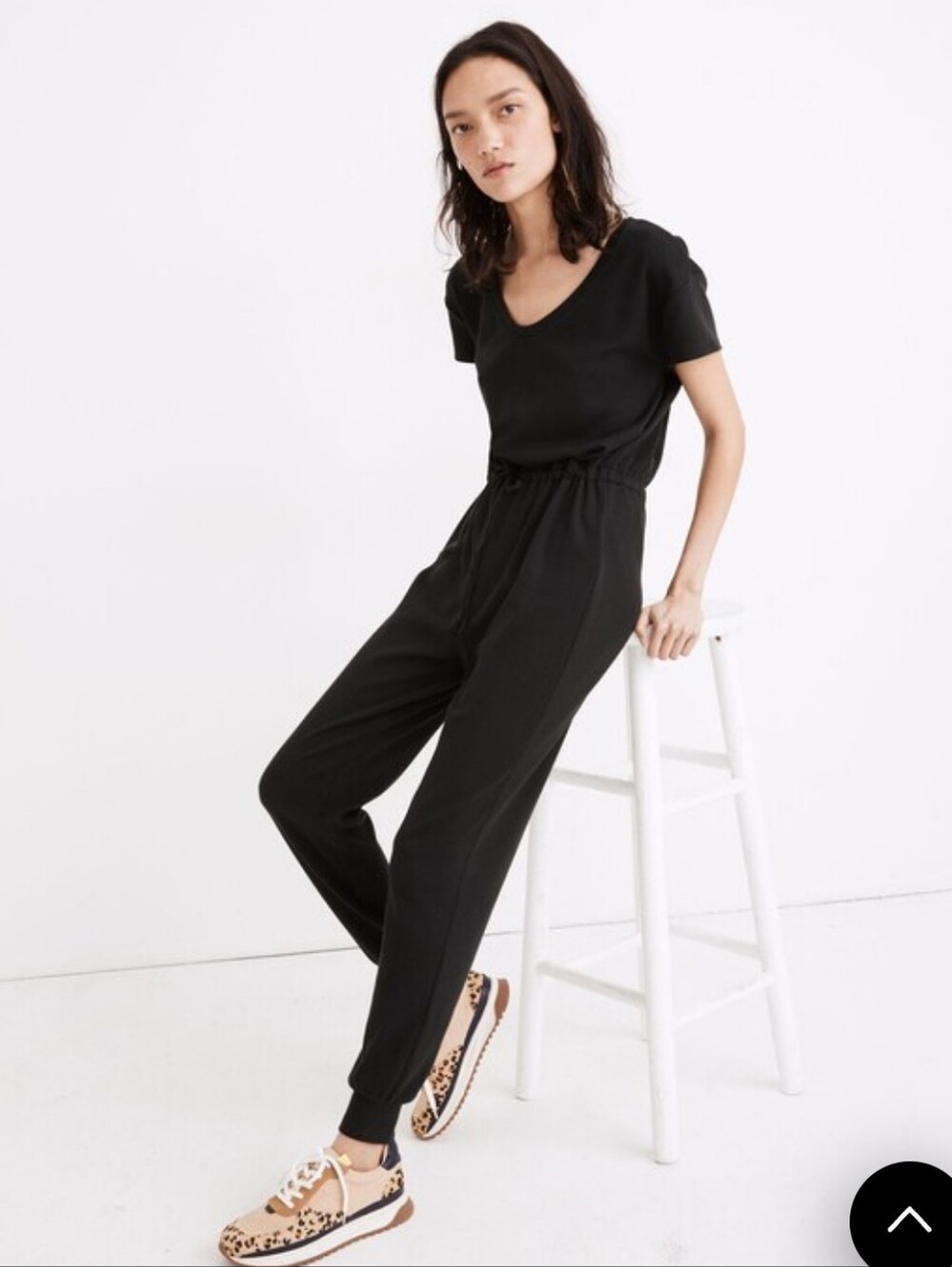 Madewell MWL Breeze Drawstring Jumpsuit Black Scoop Neck Short Sleeve S